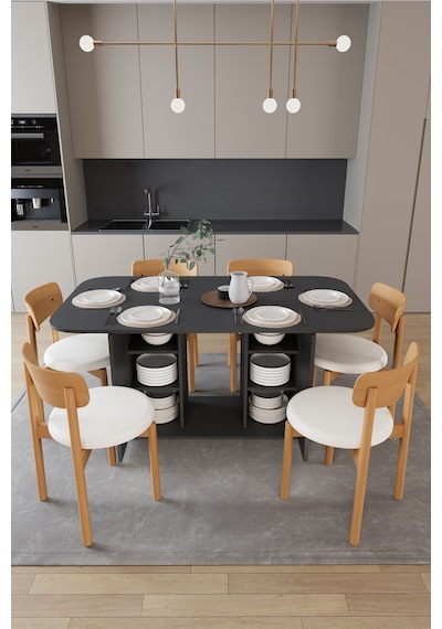 Modern Dolaplı 6 Kişilik Mutfak Yemek Masası Ve Sandalye %100 Mdf Mutfak Yemek Odası Masası Takımı Ymt06 Antrasit Modern Dolaplı 6 Kişilik Mutfak Yemek Masası Ve Sandalye %100 Mdf Mutfak Yemek Odası Masası Takımı Ymt06 Antrasit