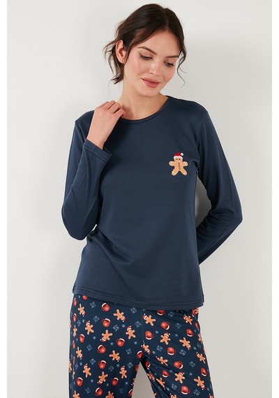 Lela Streç Regular Fit Beli Lastikli Bisiklet Yaka Bayan Pijama Takımı 65714101 Lacivert Lela Streç Regular Fit Beli Lastikli Bisiklet Yaka Bayan Pijama Takımı 65714101 Lacivert