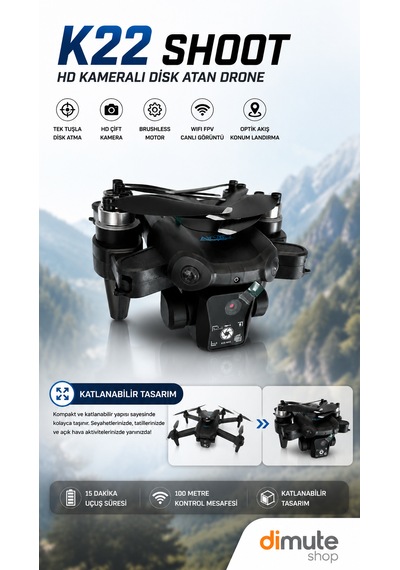 K22 Shoot Hd Kameralı Disk Atan Drone Brushless Motor Katlanabilir