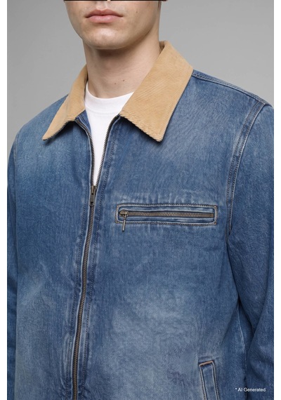 Defacto Regular Fit Kontrast Yakalı Fermuarlı Pamuklu Jean Ceket I6030ax26aunm28 Mavi-nm28