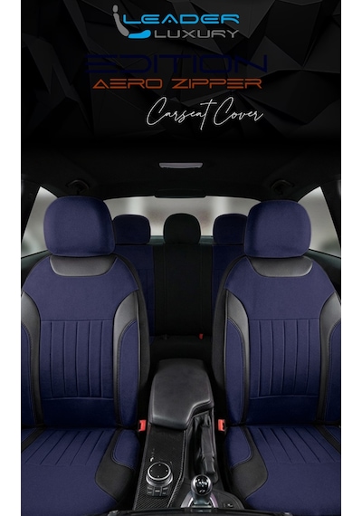 Renault 11 Flash Uyumlu Lüx Deri Detaylı Tay Tüyü Oto Koltuk Kılıfı Ön Arka Takım Edition Serisi Lacivert