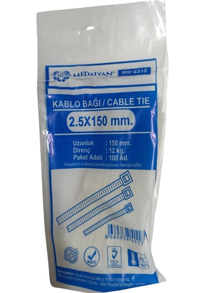 Medalyan Şeffaf Kablo Bağı Kelepçesi Klipsi - 2.5 X 150 Mm - 100 Adetlik Paket