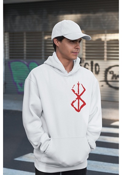 Sevbano Berserk Baskılı Unisex Oversize Anime Dizi Hoodie Beyaz