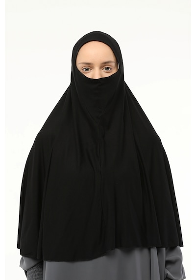Altobeh Hazır Türban Peçeli Pratik Eşarp Tesettür Nikaplı Hijab - Namaz Örtüsü Sufle 3xl - Siyah Siyah