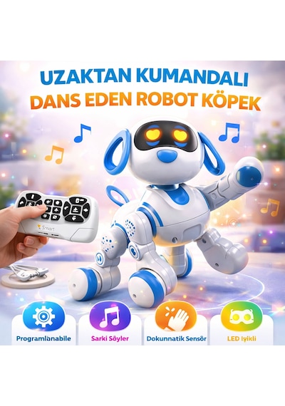 Akıllı Programlanabilir Uzaktan Kumandalı Dans Eden Robot Köpek Led Işıklı, Müzikli, İnteraktif Oyuncak