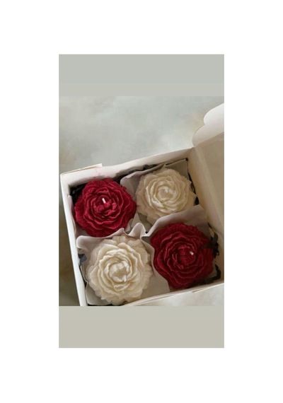 Dekoratif Mum Şakaik Gül Toplam 4 Parça 7x7 Cm Ev Dekorasyonu Kırmızı