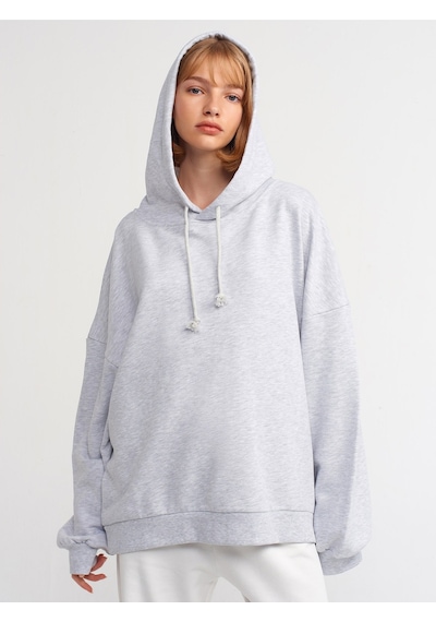 Dilvin 40142 Yıkama Efektli Sweatshirt-gri Melanj Gri Melanj