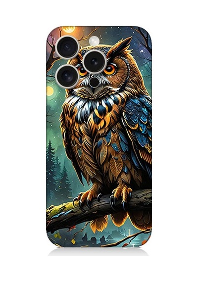 Apple Uyumlu iPhone 15 Pro Max Baykuş Bakışı Desenli Silikon Kılıf Silikon
