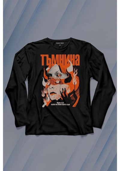 Darkness Poem Karanlık Gothic Urban Rusça Bulgarca Uzun Kollu Tişört Baskılı T-shirt 001