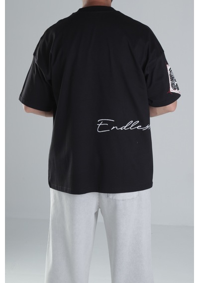 Cocopelli Yama Desenli Siyah Tasarım T-shirt Coc1302 Siyah