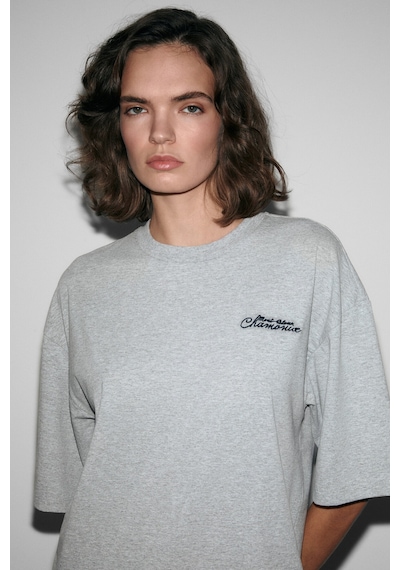 Grımelange Majer Kadın %100 Organik Pamuklu Western Tema Baskılı Regular Fit Grimelanj T-shirt Gri Melanj