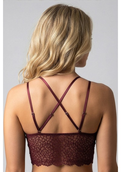 New Bra Desen Dokulu Dantel Crop Bralet Bordo 8426