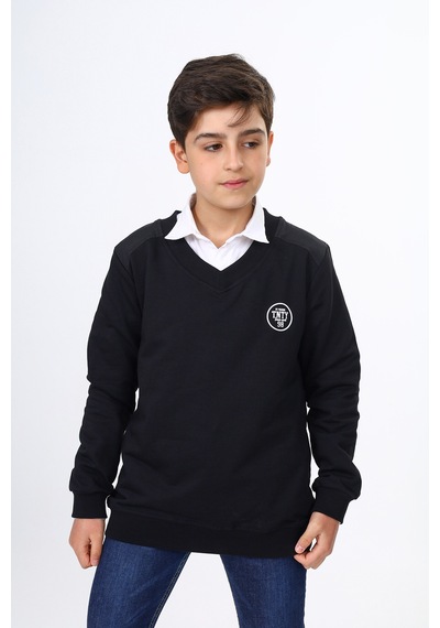 Toontoy Kids Toontoy Erkek Çocuk Okul Baskılı Sweatshirt Siyah