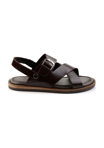 Kahve Hakiki Deri Erkek Sandalet E05433071014