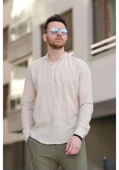Zareh Slim Fit Kırınkıl Desen Yarım Pat Hakim Yaka Erkek Gömlek 001