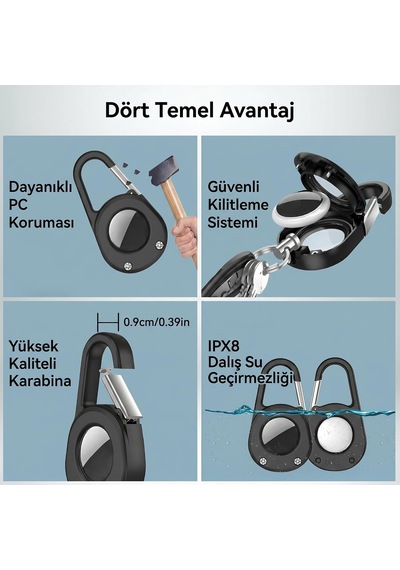 Darbeye Dayanıklı 360 Derece Koruma Sağlayan Sert Pc Anahtarlık, Güvenli Kilit Sistemli Karabinalı Kılıf, 1. Ve 2. Nesil İle Uyumlu Belirtilmemiş