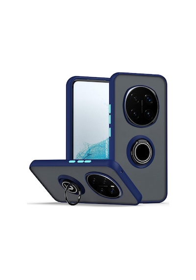 Honor Magic 7 Pro Uyumlu Kılıf Yüzüklü Standlı Extra Darbe Koruma Sert Silikon Kapak -lacivert Lacivert