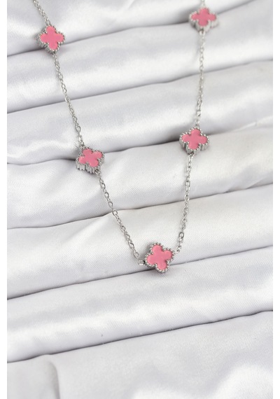 316l Çelik Zincir Gümüş Renk Pembe Baby Boy Yonca Kadın Kolye 5886 - Hs08376656-6487 Renkli Renkli