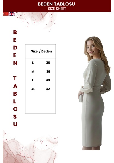 Zedefx Kadın Kruvaze Kesim Balon Kol Elbise Bej
