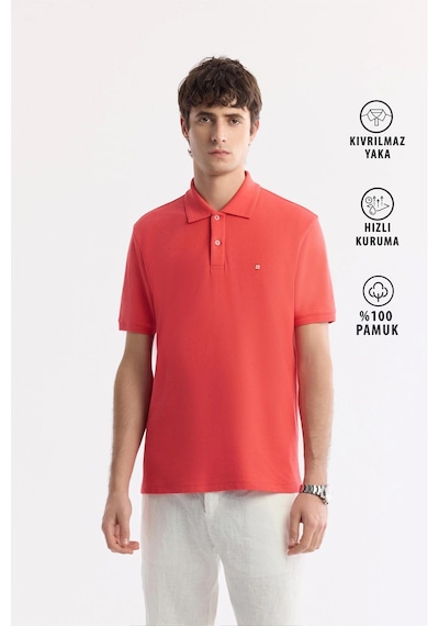 Avva Erkek Mercan Kıvrılmaz Polo Yaka %100 Pamuk Basic Regular Fit T-shirt B001032