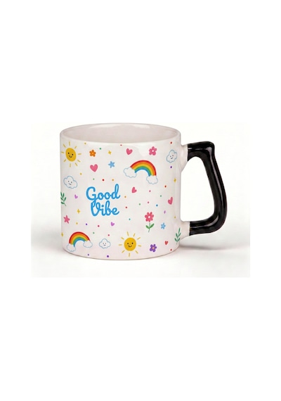 Good Vibe-stay Positive Yazılı Desenli Kupa Bardak - Komik Tasarım Baskılı Seramik Hediye Kupa Bardak Çok Renkli