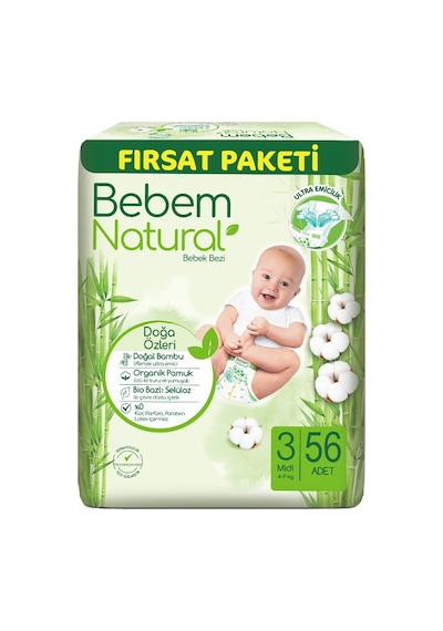 Bebem Bebek Bezi Natural Beden:3 4-9kg Midi 280 Adet 3 Numara