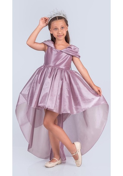 Mnk Baby & Kids Kız Çocuk Düşük Omuz Detaylı Işıltılı Prenses Elbisesi M00760 Lila