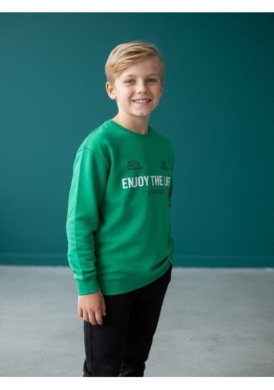 Zekids Erkek Çocuk Yumuşak Dokulu Enjoy The Life Yazılı Eşofman Takım-16615 Yeşil
