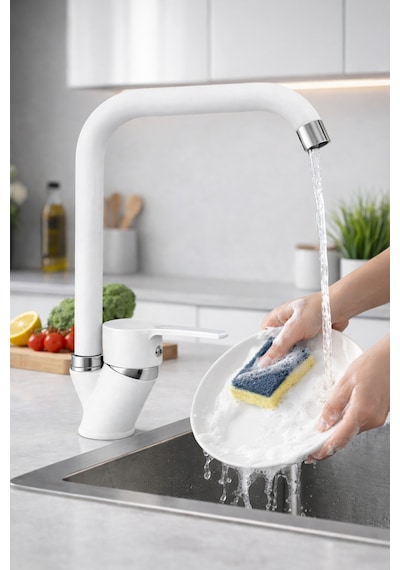 4'lü Beyaz Krom Full Set Banyo Bataryası Lavabo Ve Mutfak Bataryası Robot Duş Seti Diğer