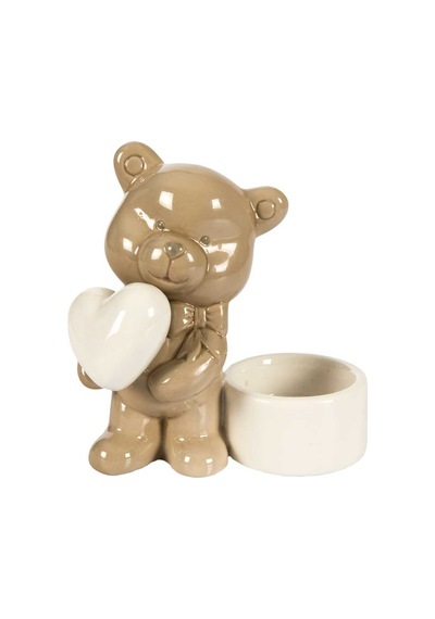 Lima Porselen T Light Ayıcıklı Mumluk 12cm Bej