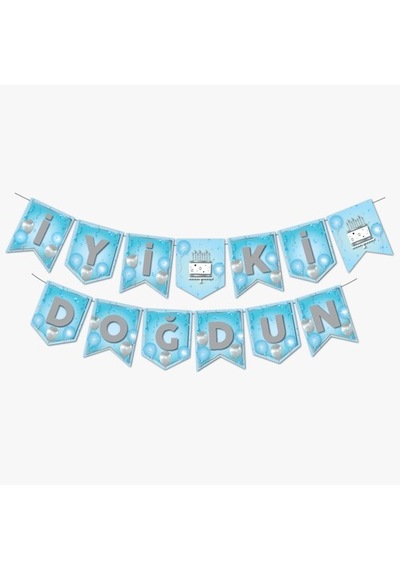 3 Paket Zikzak Banner Ofset Mavi Silver İyi Ki Doğdun - Doğum Günü Süsü 0 - 99