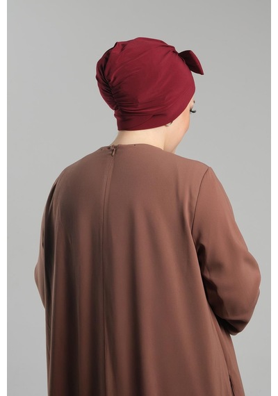 Hürrem Bone Bordo Pratik Hazır Geçmeli Fiyonklu Bone Sandy Çift Taraflı Çapraz 3007b 16 Bordo