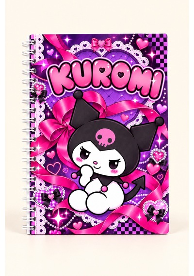 Kuromi Desenli A5 Spiralli Defter 50 Yaprak 100 Sayfa Çizgili Mor Pembe Not Defteri