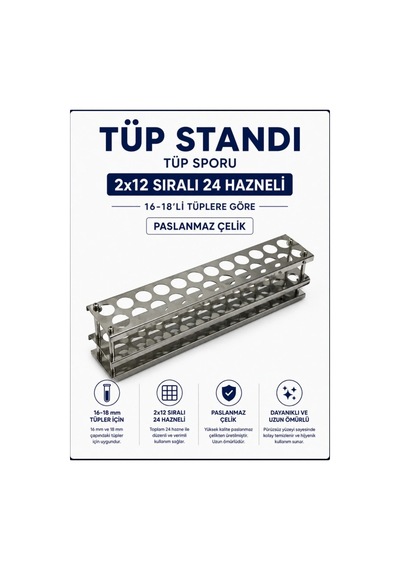 Tüp Standı - Tüp Sporu - 24 Delikli- 16-18 mm Tüpler İçin Paslanmaz Çelik