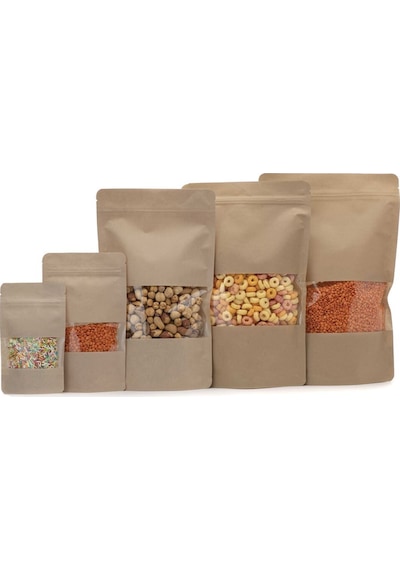 Pencereli Kraft Kilitli Doypack Ambalaj 18 X 29 + 4,5 Cm. 750 Gr. -1000 Adet