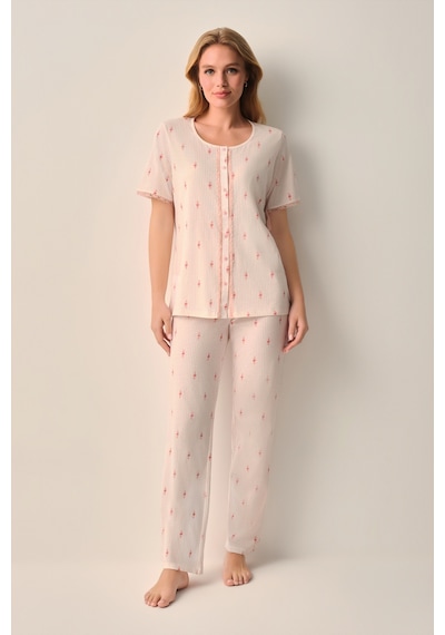 Suwen Maria Pamuklu Gömlek Yaka Pijama Takımı Sh26610660b334 Pembe