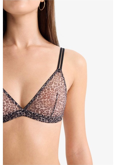 Defacto Leopar Desenli Tül Kapsız Pedsiz Balensiz Triangle Bra G4694ax26spbk81 Siyah-bk81