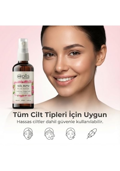 Tr Saf Gül Suyu - 100% Pure Rose Water 100 Ml - Doğal Gül Mayası Hidrolatı - Canlandırıcı Ve Nemlendirici Yüz T