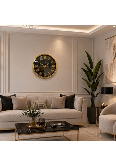 Büro Ev Ofis Hediyesi İçin 40cm Aynalı Golden Majestic Duvar Saati Diğer