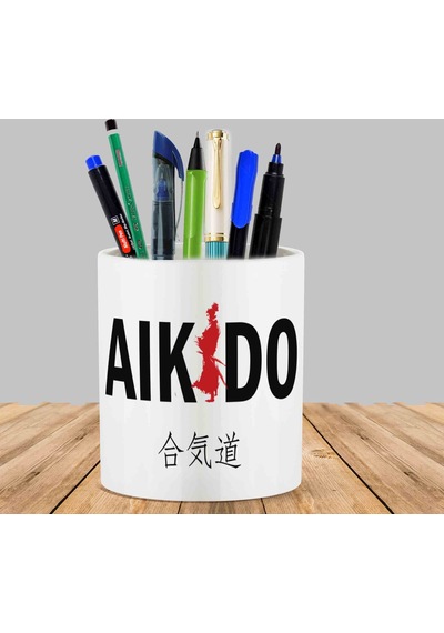 Aikido Yazılı Kaktüs Sukulent Saksı Kalemlik