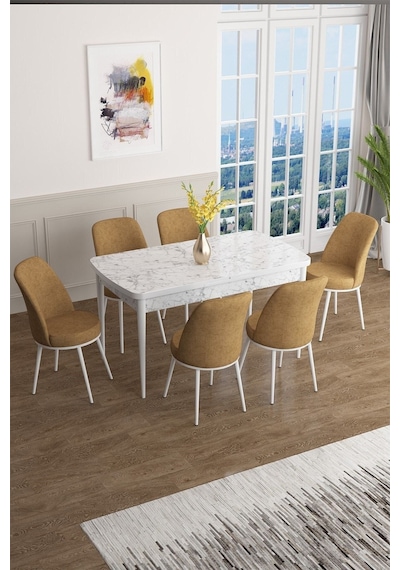 Canisa Han Serisi 70x114 Açılabilir Mdf Mutfak Masası Takımı Beyaz Mermer Desen Masa 6 Cappucino Sandalye Masa Beyaz Mermer Desen Sandalye Cappucino Canisa Han Serisi 70x114 Açılabilir Mdf Mutfak Masası Takımı Beyaz Mermer Desen Masa 6 Cappucino Sandalye Masa Beyaz Mermer Desen Sandalye Cappucino
