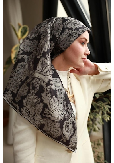 Silk Home Twill İpek Eşarp - 11468-03 Siyah Gri Siyah - Gri