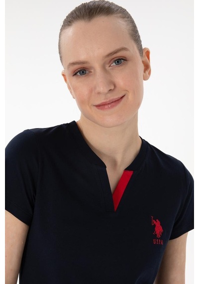 U.s. Polo Assn. Kadın V Yaka Yarım Kollu Patlı Çizgili Pijama Takım lacivert
