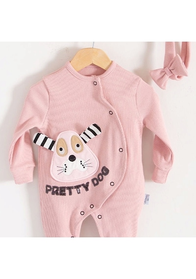 Candar 3-18 Ay Kız Bebek Tulumu Pretty Dog Bandanalı Gül Kurusu Gül Kurusu