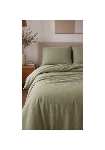 %100 Pamuk Keten Çift Kişilik Nevresim Takımı Lastikli Çarşaflı 200x220 Cm Haki - 904806307 Haki