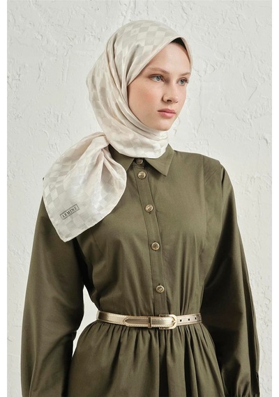 Armine Jakarlı İpek Pamuk Dama Eşarp - 4464 Taş