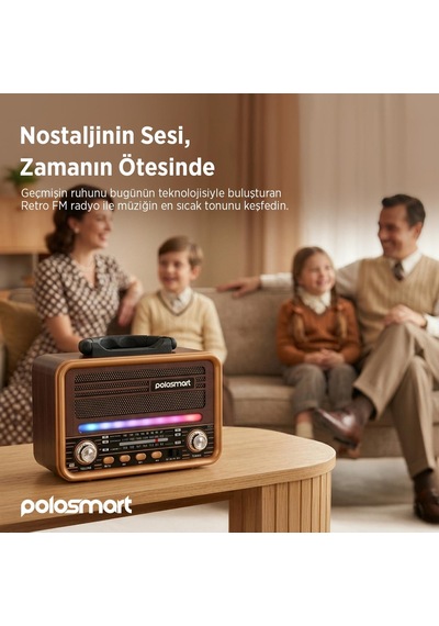 Polosmart Fs121 Nostaljik Radyo Bluetooth 5.3 Fm Am Sw Usb Tf Kart Girişli Şarjlı Retro Radyo