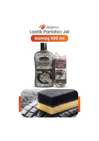 Lastik Parlatıcı Jel Gümüş Renk Simli 500 Ml + Lastik Süngeri li Parlaklık Koruma