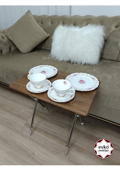 Evko Mobilya Çanta Zigon Sehpa, 4'lü Sehpa, Servis Sehpası, Mdf Mebran Sehpa, Katlanır Sehpa