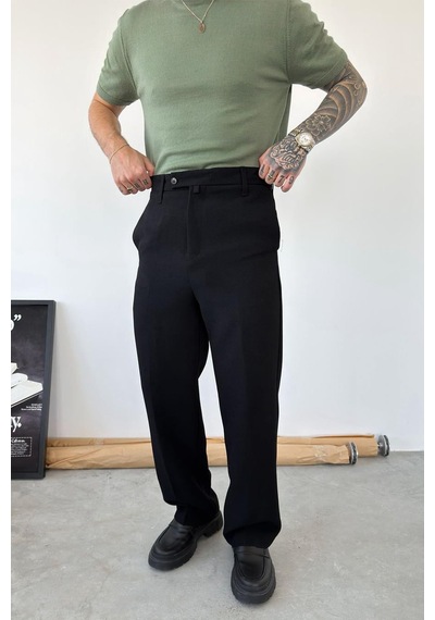 Siyah Dokulu Basic Kumaş Pantolon Siyah